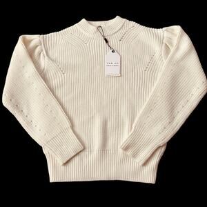 Anthropologie English Factory Women’s Ivory Ribbed Preppy Puff Sleeve Sweater XS